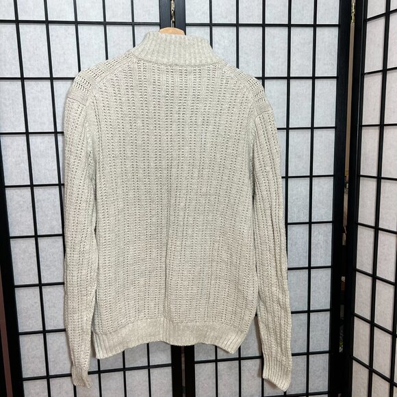 Cable Knitted Collared Sweater Pullover Classic 1/4 zip Tan Men S/M - Picture 2 of 9